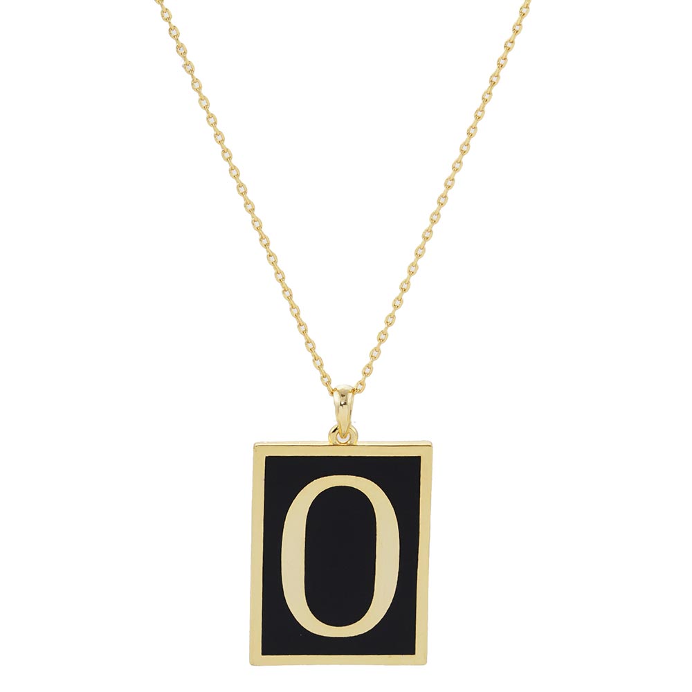 Gold Dipped Enamel Rectangle Monogram Pendant Necklace by Madeline Love