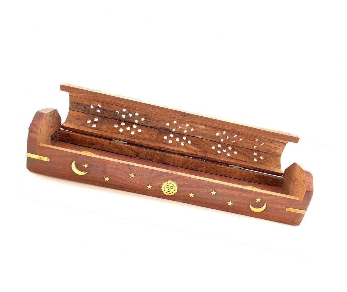 Celestial Wood Incense and cone Burner, Ash Catcher with storage - 18" by OMSutra