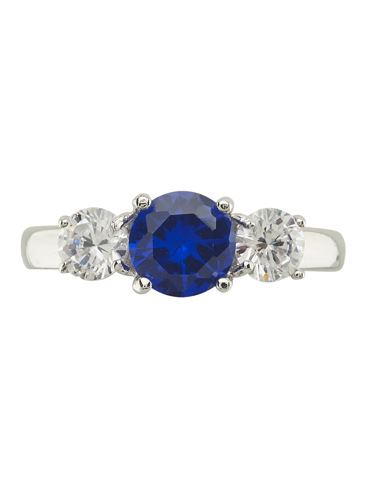 Sterling Silver Sapphire CZ Three Stone Ring by Sterling Forever