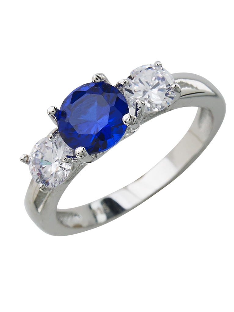 Sterling Silver Sapphire CZ Three Stone Ring by Sterling Forever