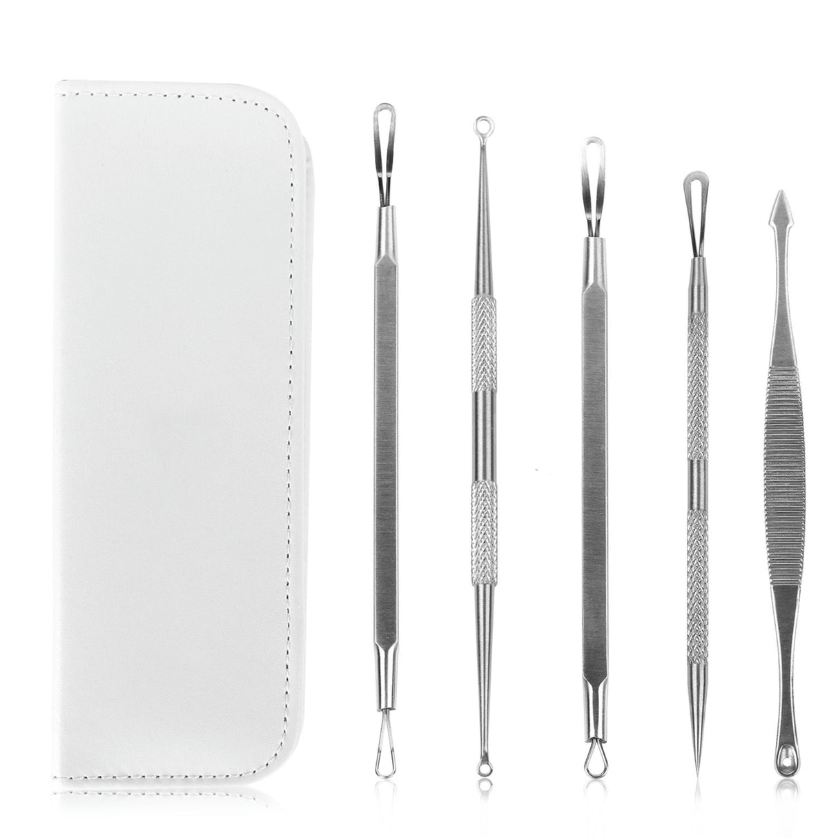 5 Pcs Blackhead Remover Kit Pimple Comedone Extractor Tool Set Stainless Steel Facial Acne Blemish Whitehead Popping Zit Removing for Nose Face Skin