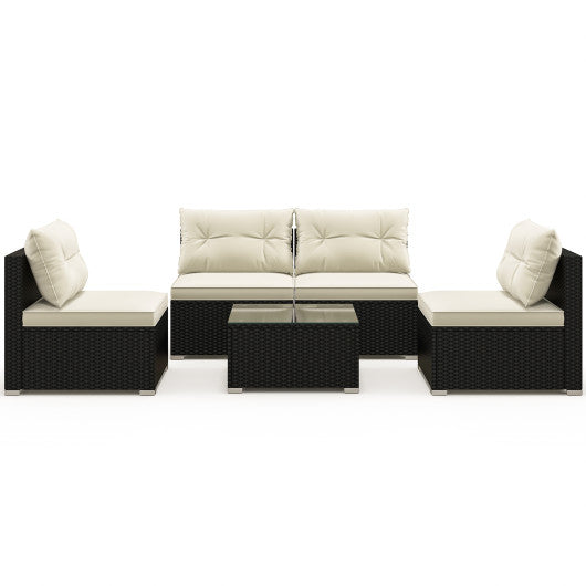 5 Pieces Outdoor Patio Furniture Set with Cushions and Coffee Table