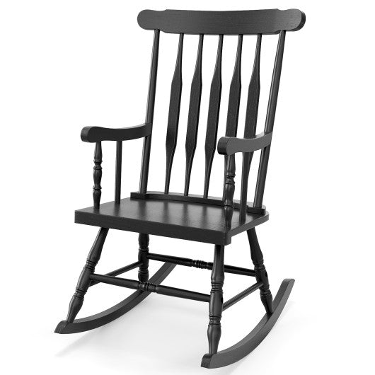 Outdoor Rocking Chair with Slatted Backrest-Black