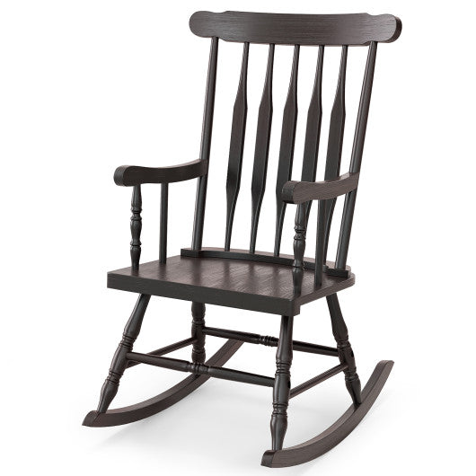 Rocking Chair with Solid Wooden Frame for Garden and Patio-Brown