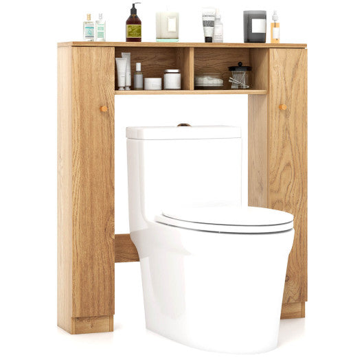 Over The Toilet Storage Cabinet with 2 Open Compartments and 4 Adjustable Shelves-Natural