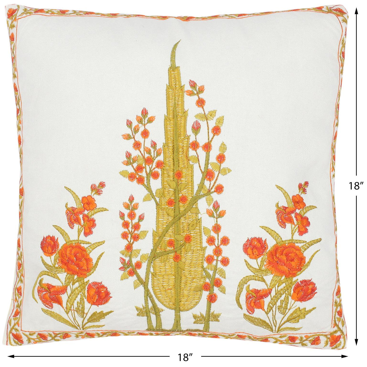 Floral Embroidered Partheni Rose Cotton Pillow by Bareens Designer Rugs