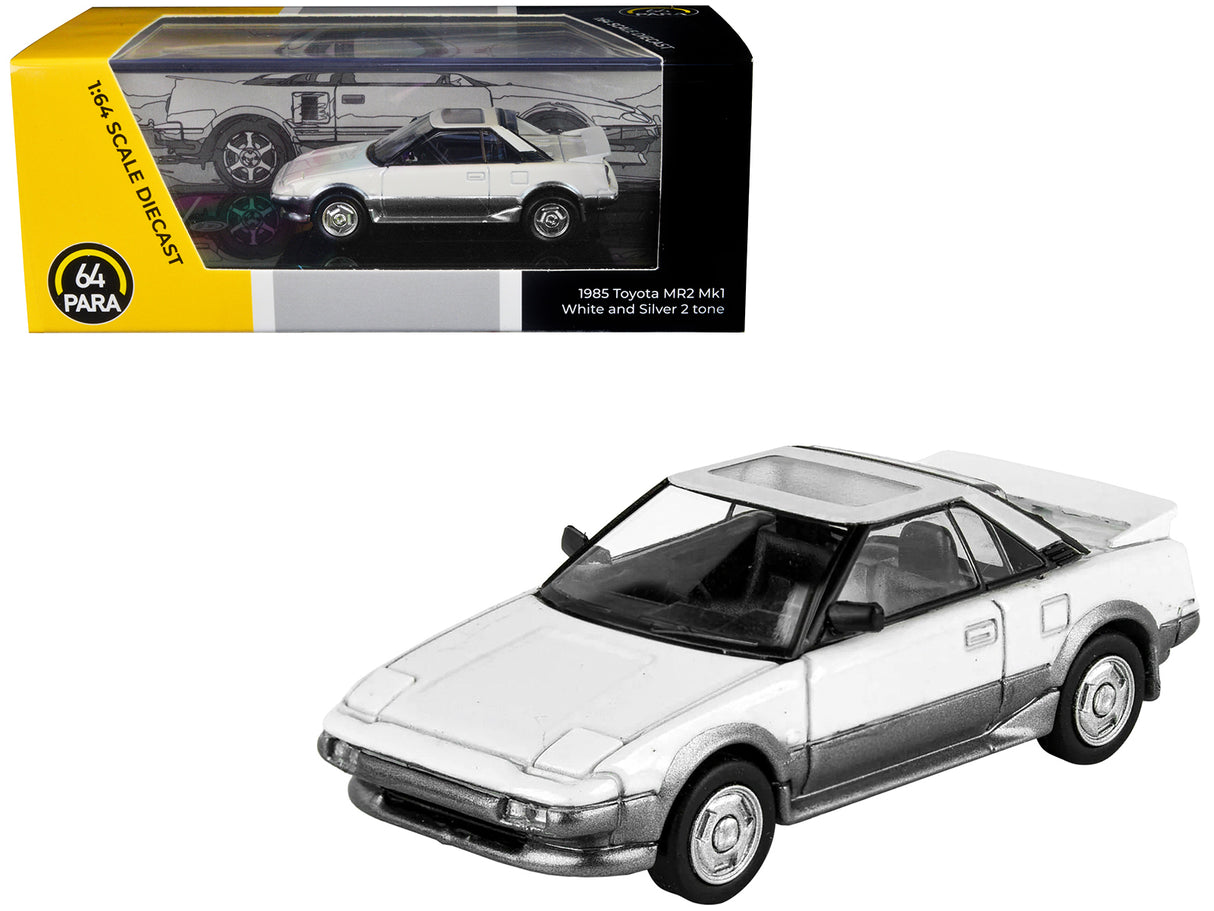 1985 Toyota MR2 MK1 White and Silver Metallic with Sun Roof 1/64 Diecast Model Car by Paragon Models