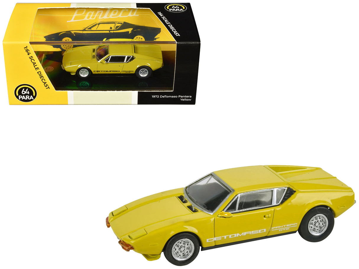 1972 De Tomaso Pantera Yellow 1/64 Diecast Model Car by Paragon Models