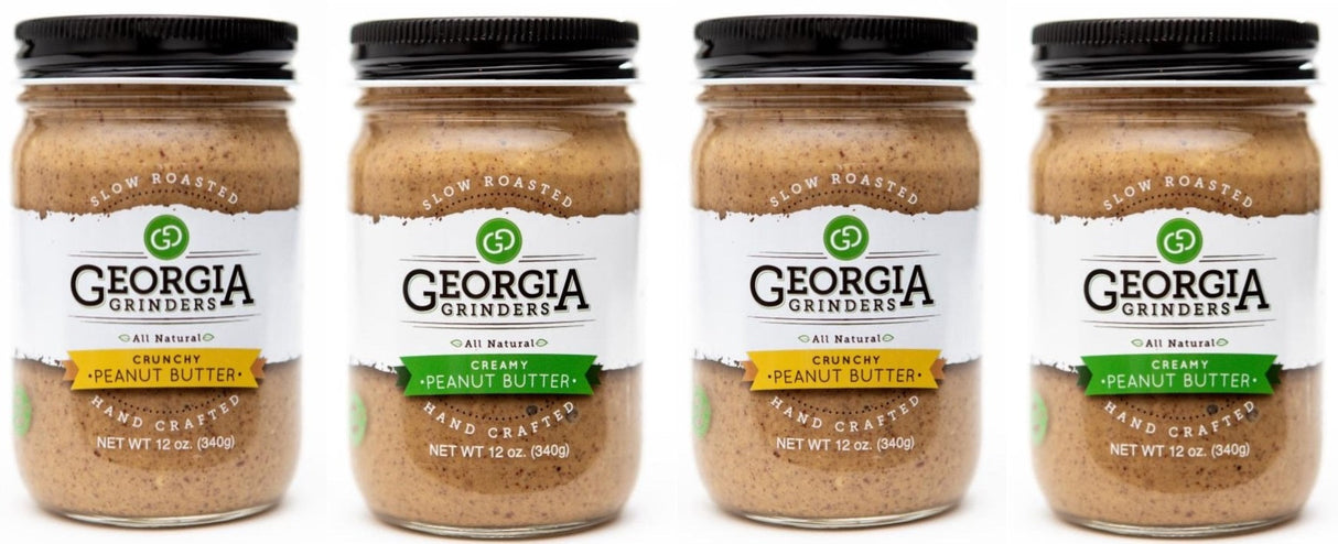 Georgia Grinders Peanut Butter Mixed 4 Pack (Two 12oz Jars of each Creamy Peanut Butter and Crunchy Peanut Butter)  - (CP-CL) by Georgia Grinders