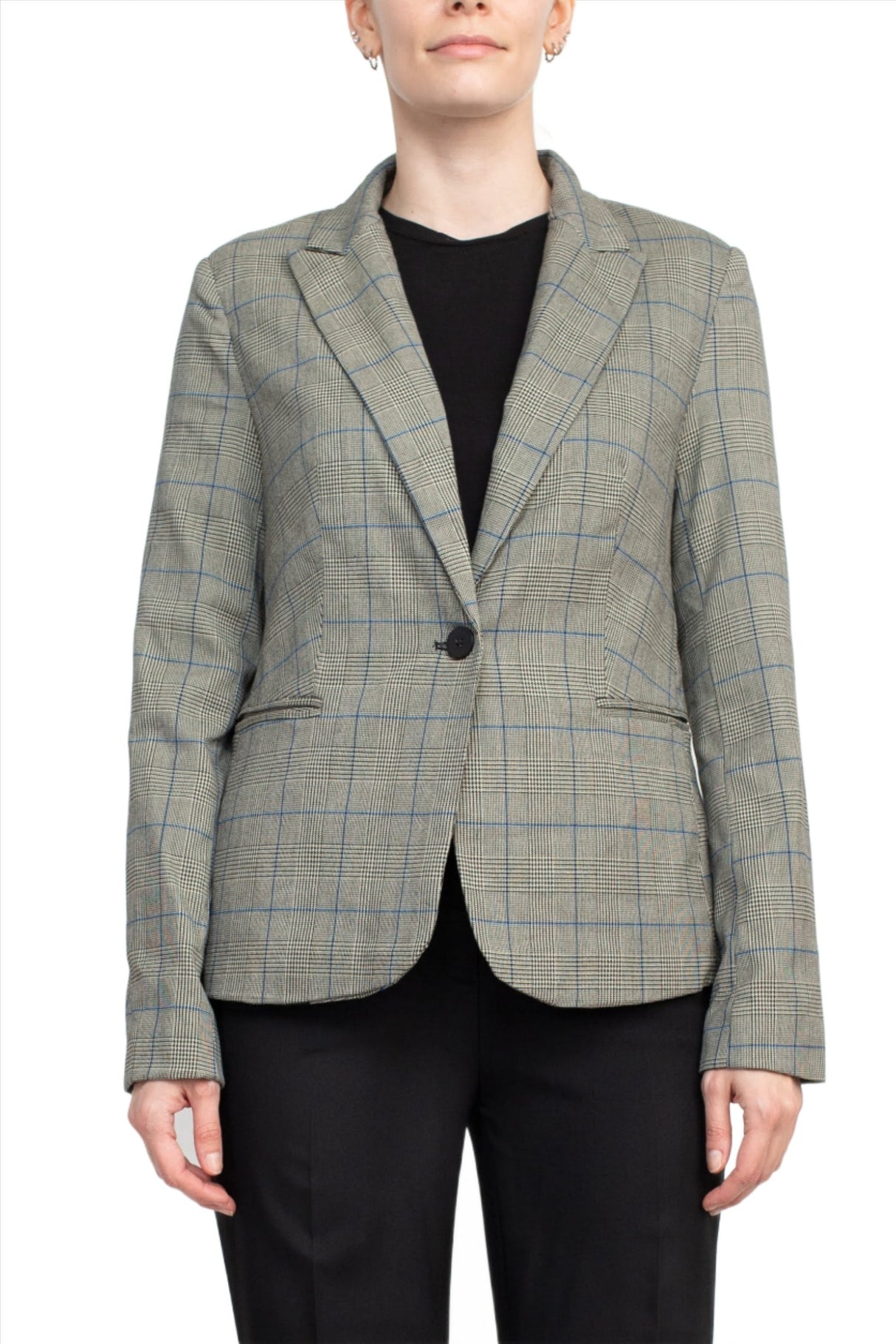 Premise Notched Collar Long Sleeve One Button Knit Blazer by Curated Brands