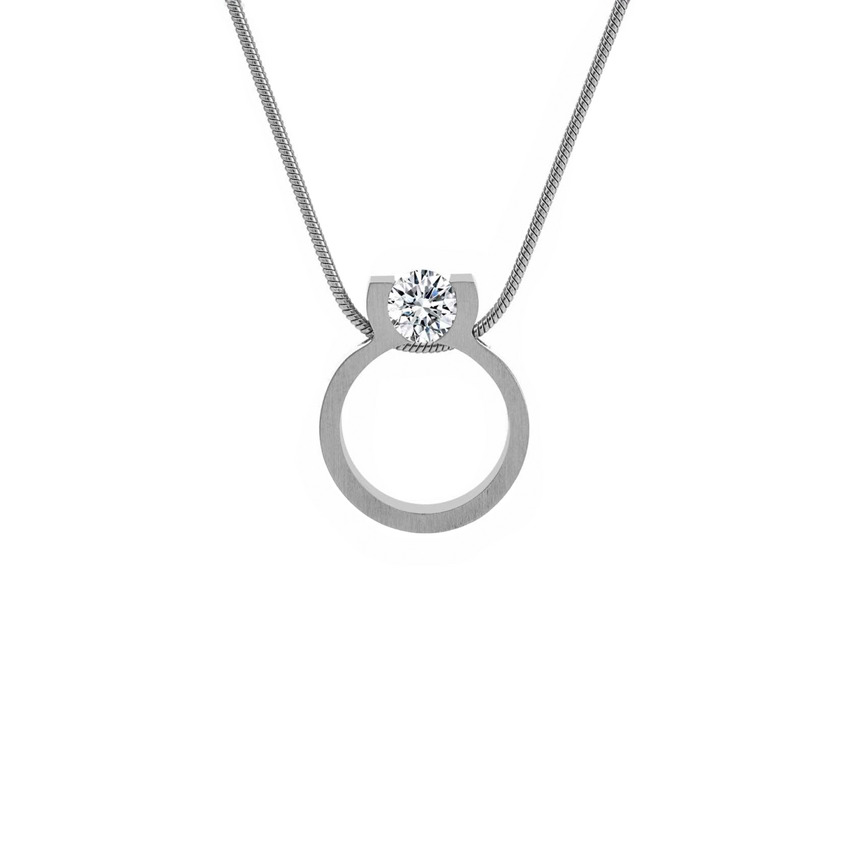 PT117W B.Tiff 1 CT Tension Ring Pendant Necklace by B.Tiff New York