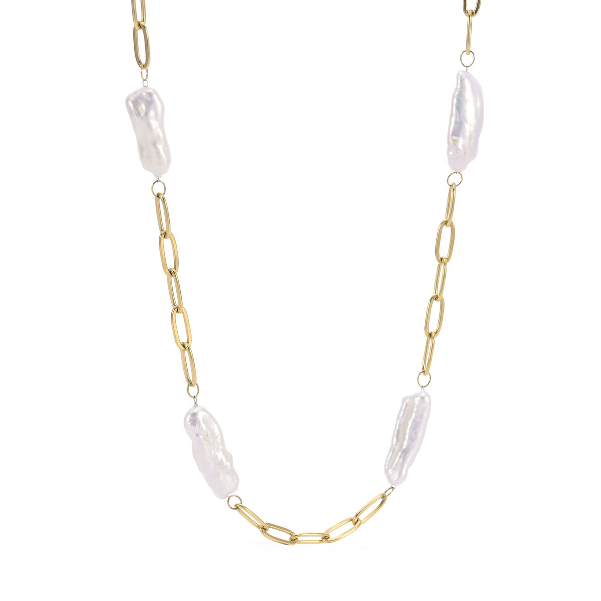 PT280G B.Tiff Freshwater Pearl Interlaced Oval Link Mask Chain Necklace by B.Tiff New York