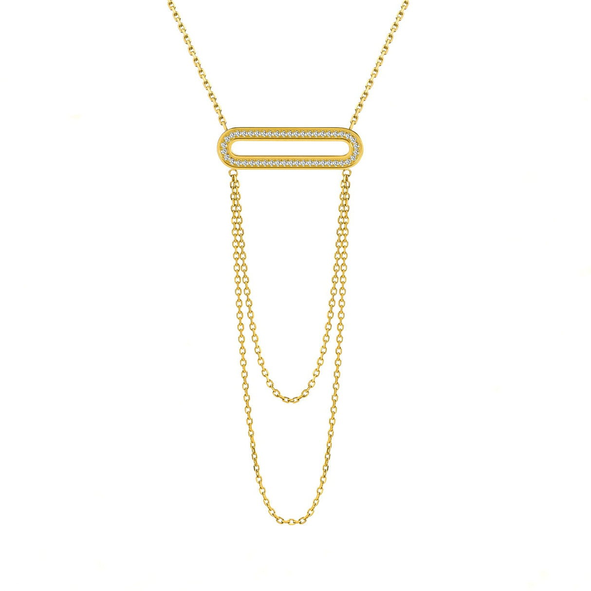 PT630G B.Tiff Gold Pavé Double Chain Oblong Pendant Necklace by B.Tiff New York