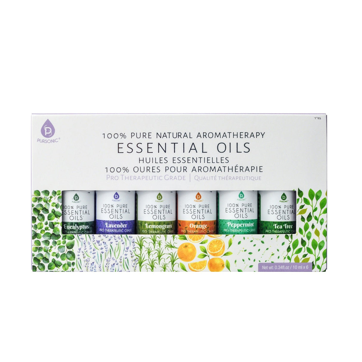 6 Pack of 100% Pure Essential Aromatherapy Oils by Pursonic