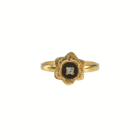 Vintage Flower Ring Clear Crystal 18k Yellow Gold Electroplated by PVD Vintage Jewelry