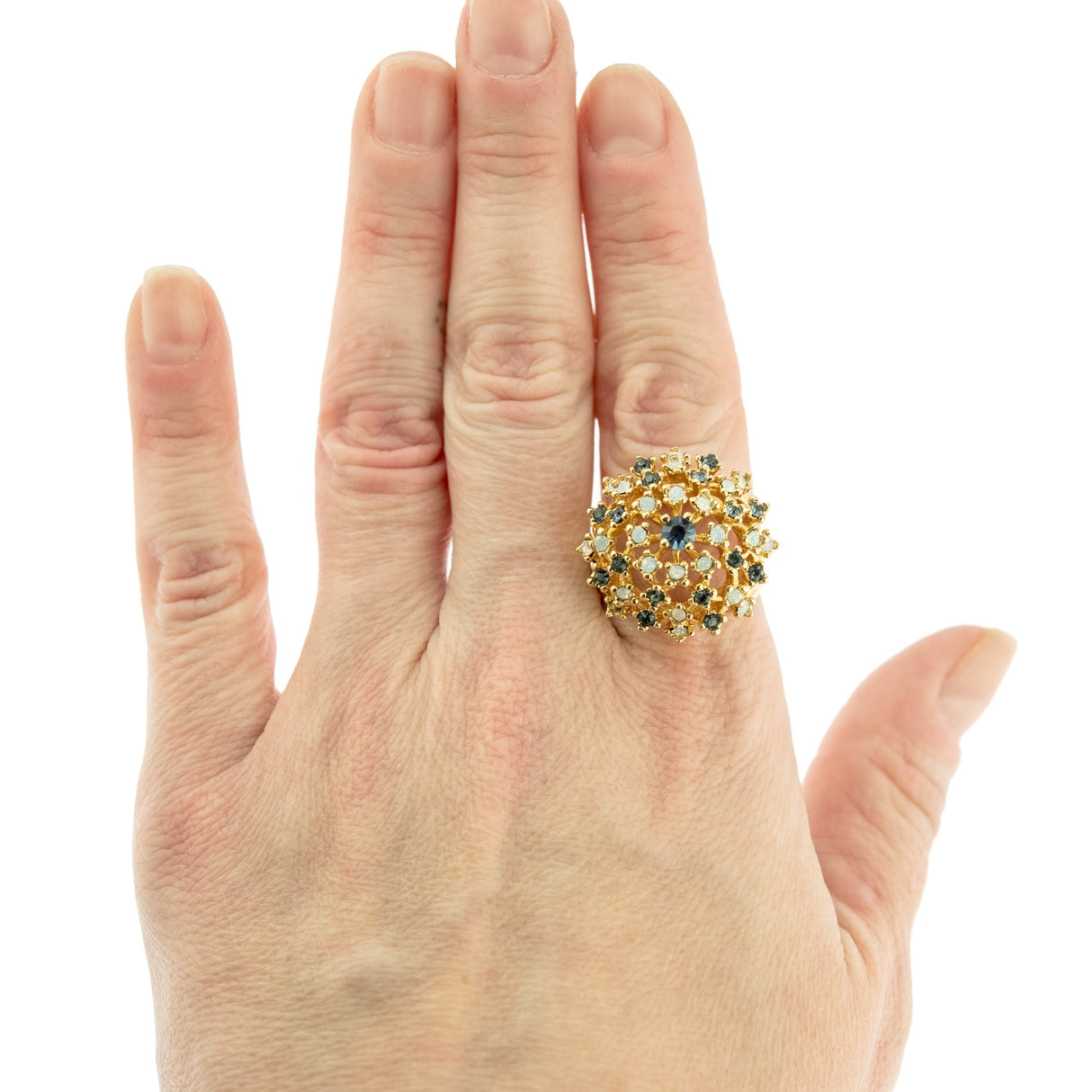 Vintage Amethyst and Pinfire Opal Burst Ring 18k Yellow Gold Electroplated by PVD Vintage Jewelry