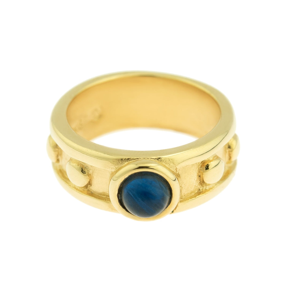 Vintage Ring 1970s Sapphire Cabocon Glass Ring 18k Brushed Gold September Birthstone #R3095 by PVD Vintage Jewelry