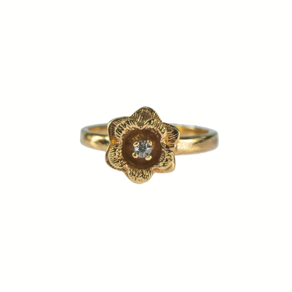 Vintage Flower Ring Clear Crystal 18k Yellow Gold Electroplated by PVD Vintage Jewelry