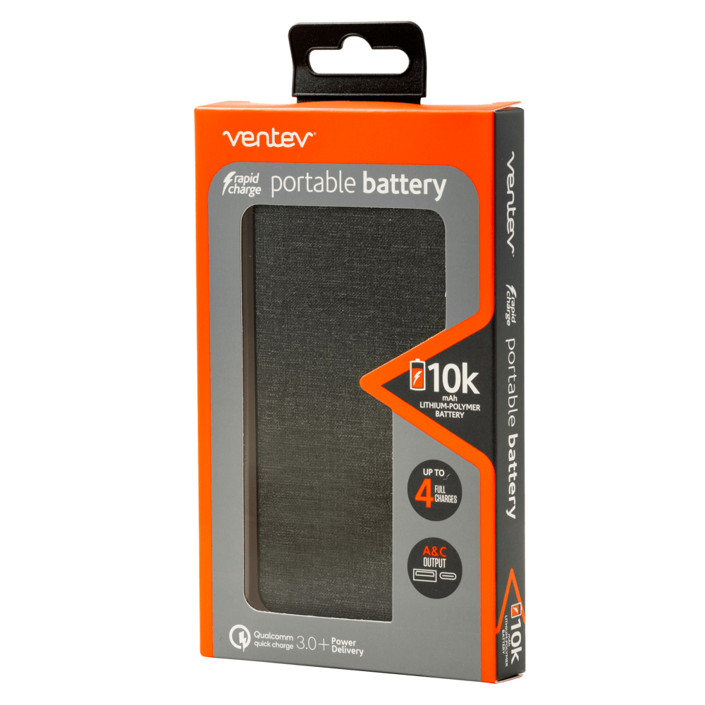 Ventev Portable Battery PD 10,000 mAh Gray by Ventev