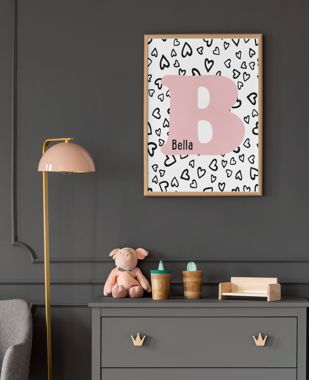 Pastel Pink Initial Name Heart Background Children's Room Wall Decor Print by WinsterCreations™ Official Store