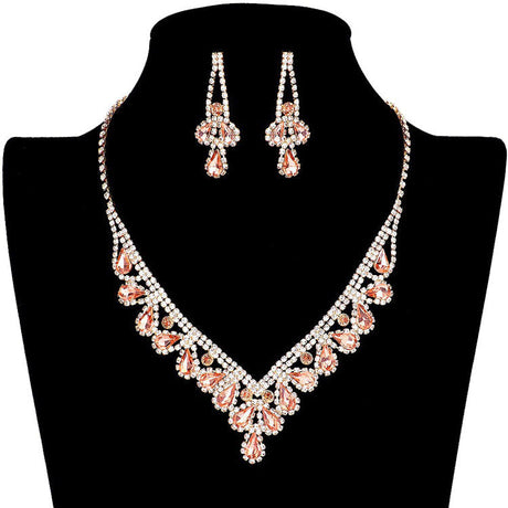 Teardrop Stone Accented Rhinestone Pave Necklace Earring Set by Madeline Love