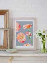 Art Print:  Peach Roses on Grey by India & Purry