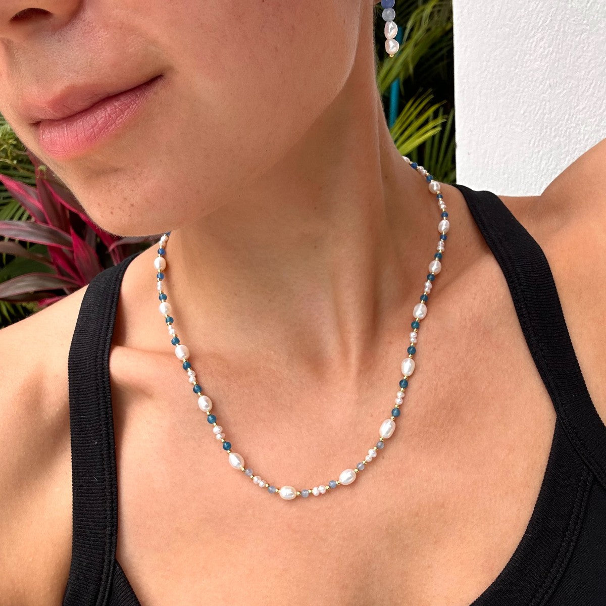 Eliza Pearl Blue Bead Necklace by Little Sky Stone