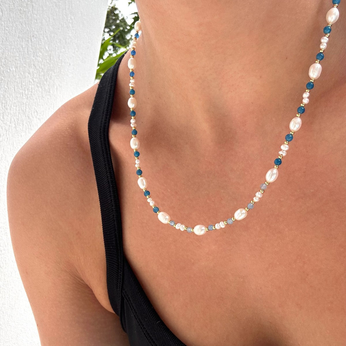 Eliza Pearl Blue Bead Necklace by Little Sky Stone