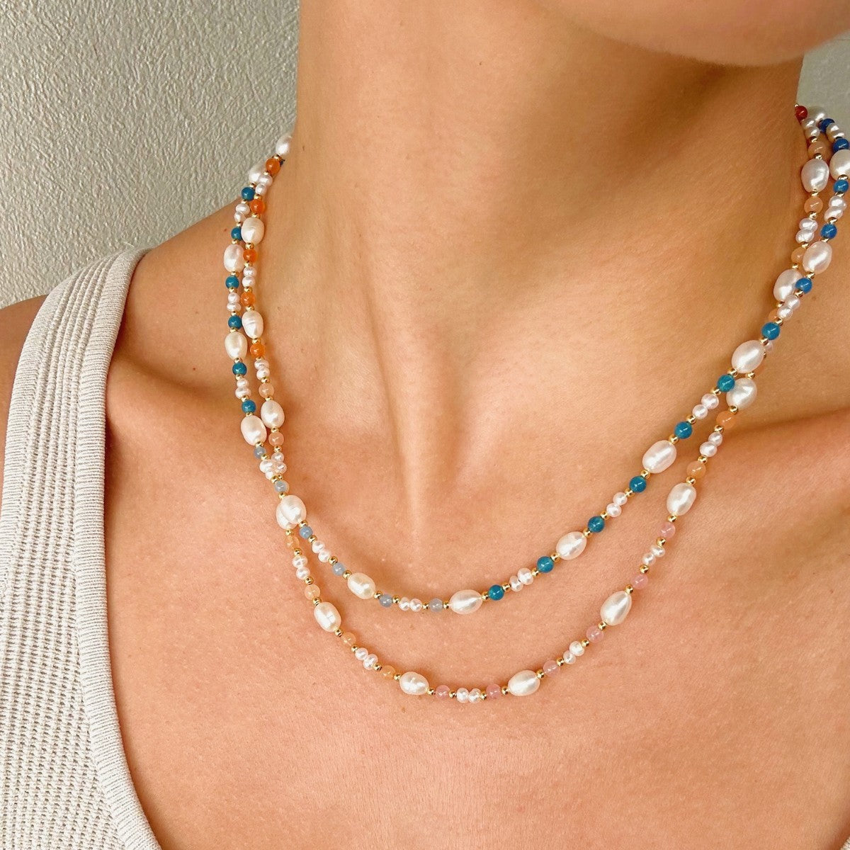 Eliza Pearl Blue Bead Necklace by Little Sky Stone