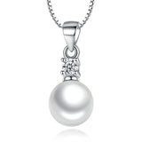 White Gold Pearl Pendant Necklace with Cubic Zirconia Accent Stone Necklace by Hollywood Sensation®