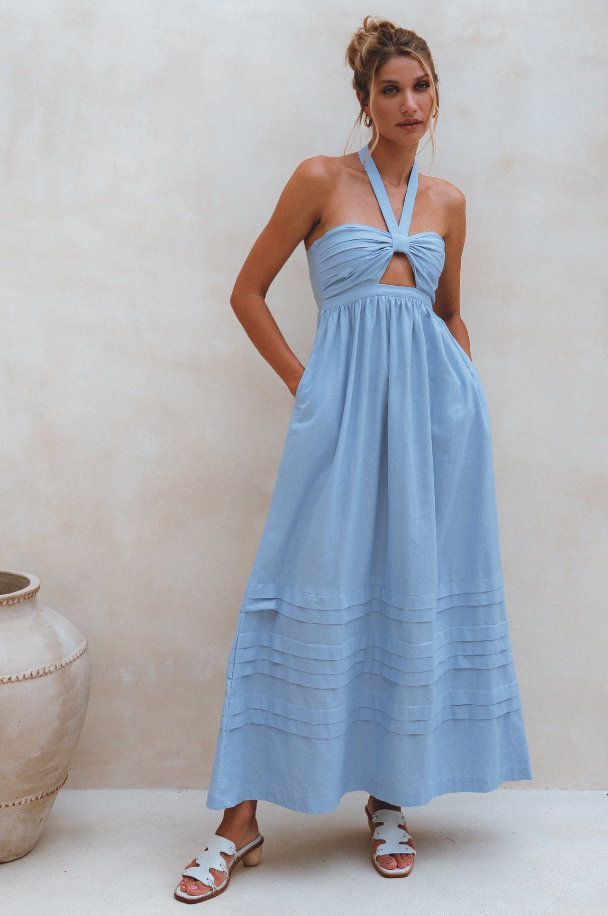 Penelope Halter Linen Maxi Dress by ELF