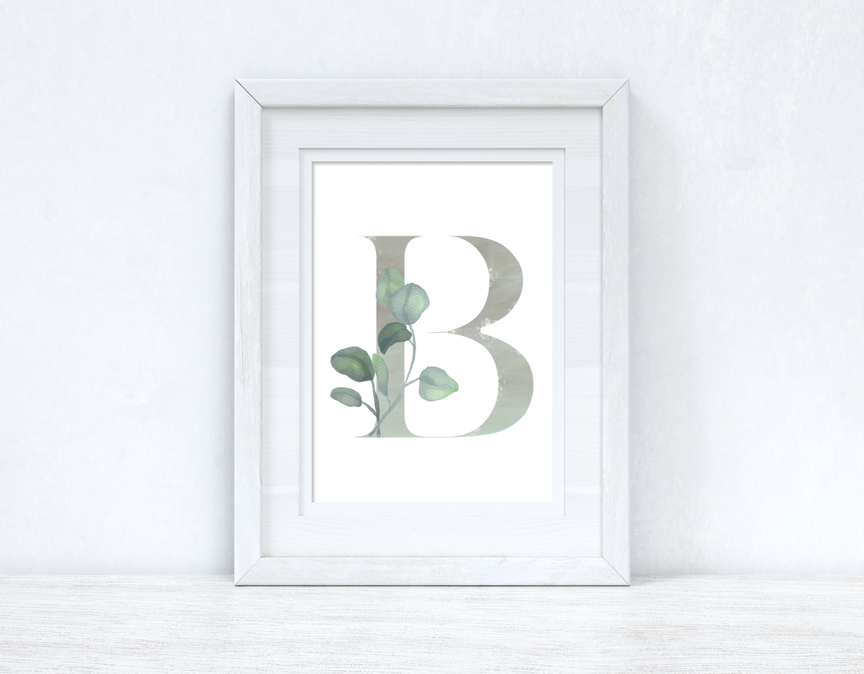 Personalised Grey Greenery Initial Spring Seasonal Wall Home Decor Print by WinsterCreations™ Official Store