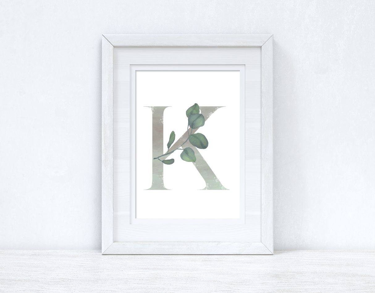 Personalised Grey Greenery Initial Spring Seasonal Wall Home Decor Print by WinsterCreations™ Official Store