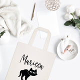 Personalized Name Black Cat Cotton Canvas Tote Bag by The Cotton & Canvas Co.