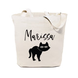 Personalized Name Black Cat Cotton Canvas Tote Bag by The Cotton & Canvas Co.