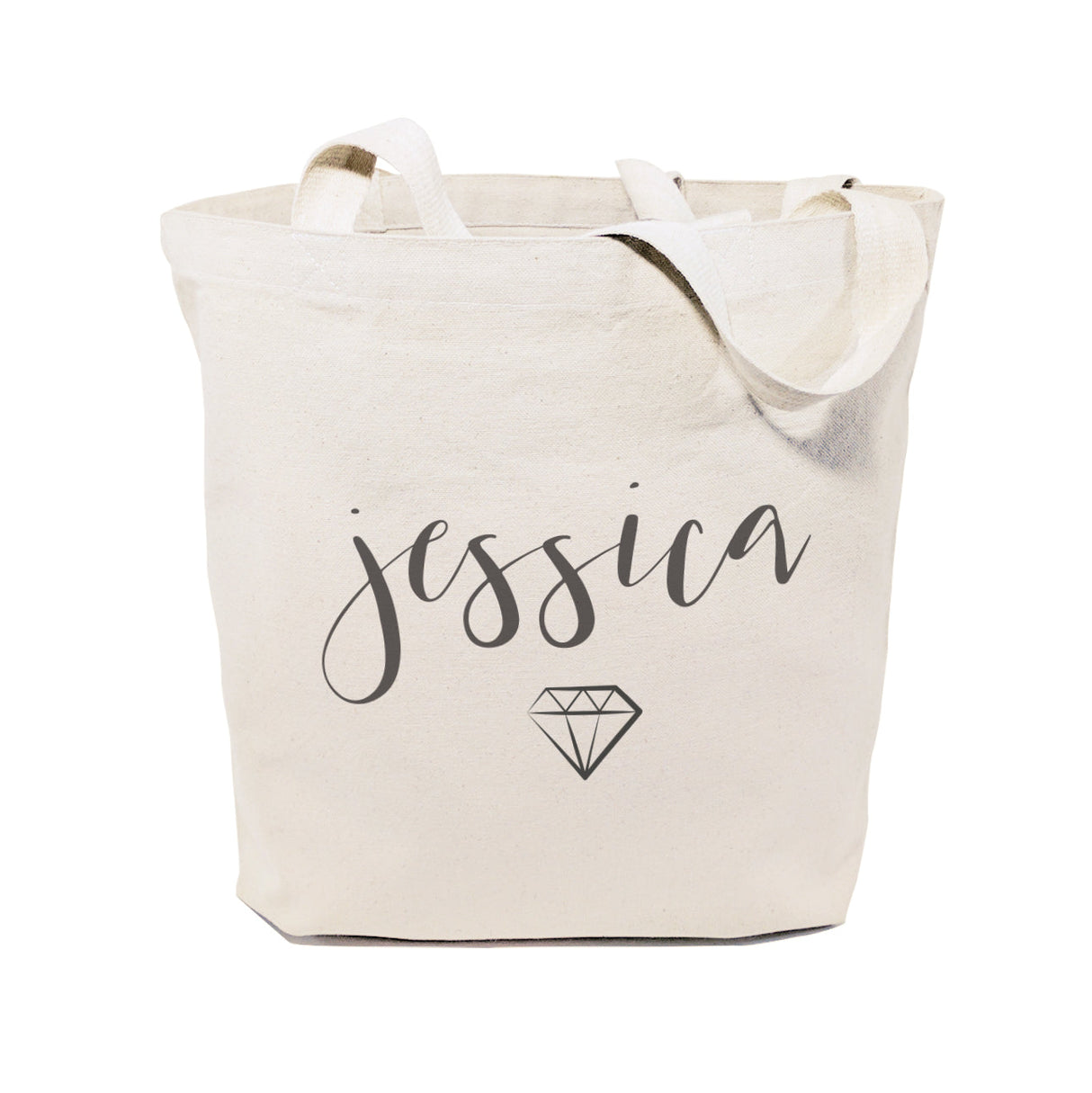 Personalized Name with Diamond Cotton Canvas Tote Bag by The Cotton & Canvas Co.