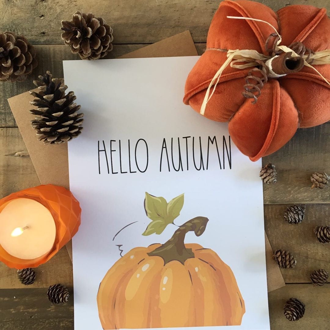 Hello Autumn Half Pumpkin Autumn Seasonal Wall Home Decor Print by WinsterCreations™ Official Store