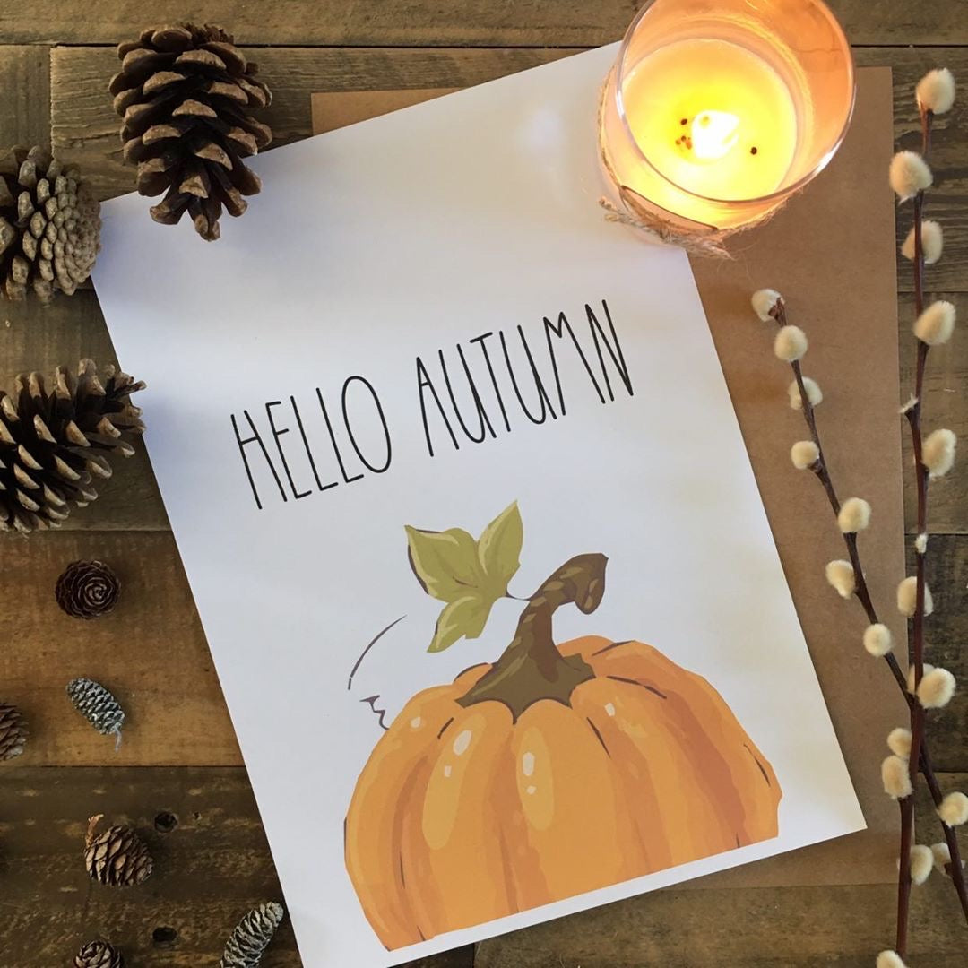 Hello Autumn Half Pumpkin Autumn Seasonal Wall Home Decor Print by WinsterCreations™ Official Store