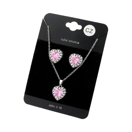 CZ Heart Pendant Necklace Earring Set by Madeline Love