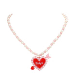 Taken Message Glittered Heart Arrow Pearl Beaded Necklace by Madeline Love