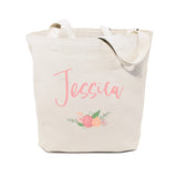 Personalized Spring Colored Floral Name Cotton Canvas Tote Bag by The Cotton & Canvas Co.