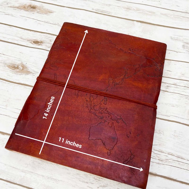 Extra Large World Map 14x11 Handmade Leather Journal by Soothi