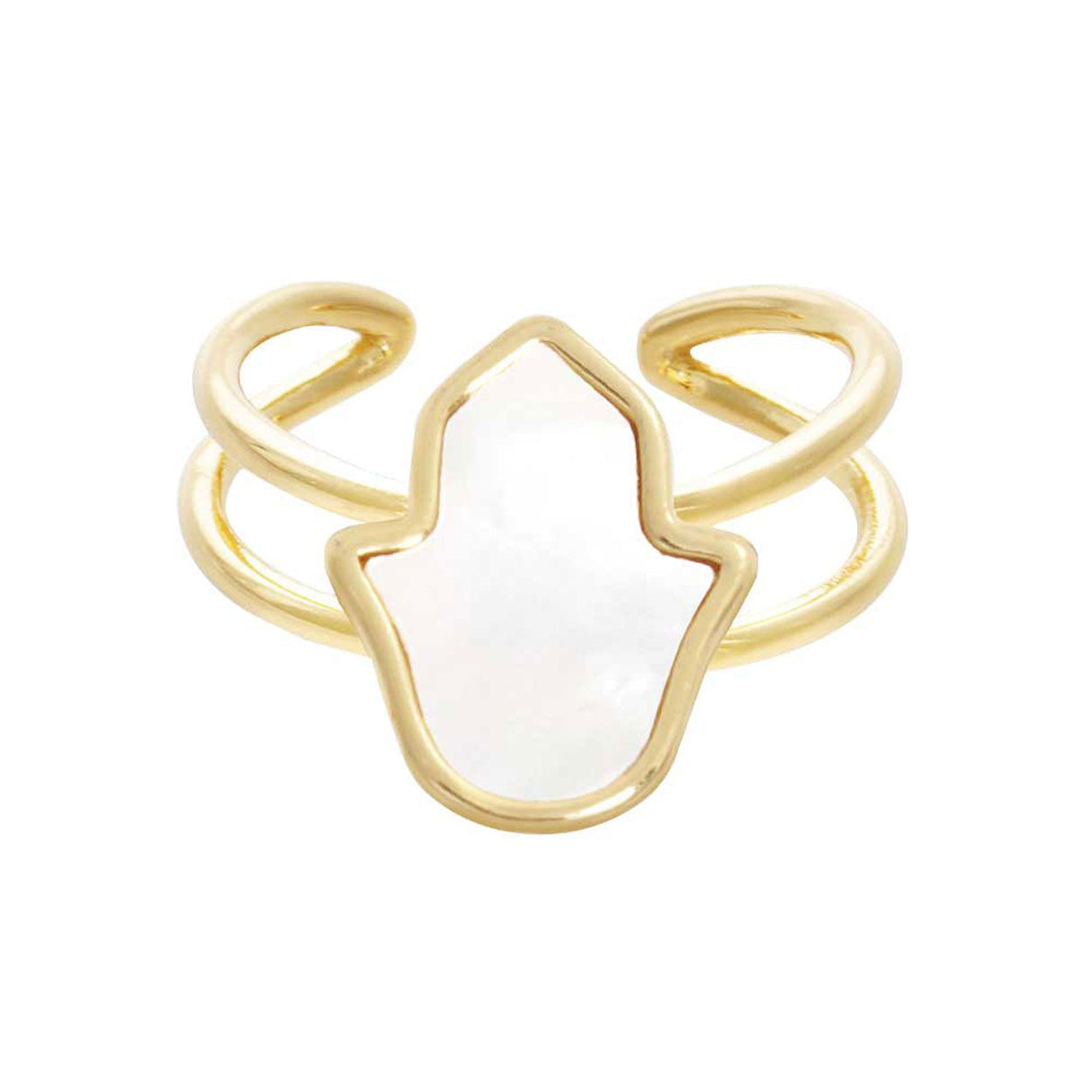 Pure Gold Dipped Mother of Pearl Hamsa Hand Ring by Madeline Love