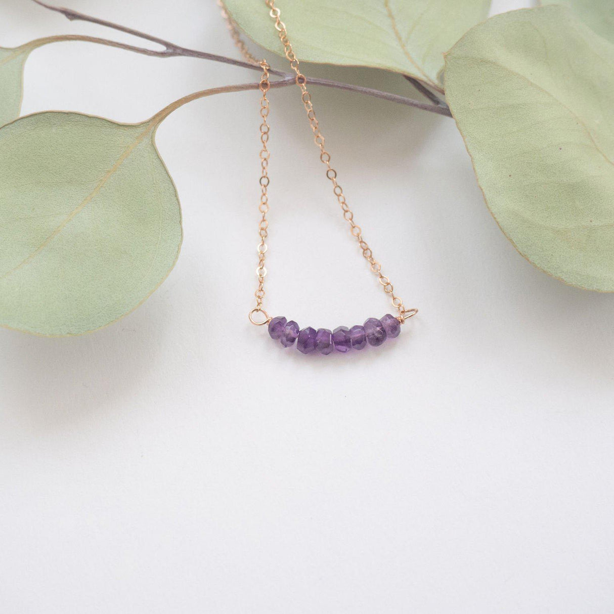 Purple Amethyst Crystal Beaded Bar Necklace by Salt and Sparkle