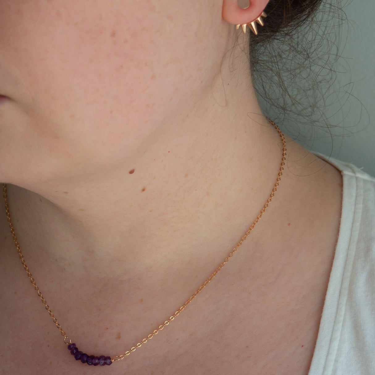 Purple Amethyst Crystal Beaded Bar Necklace by Salt and Sparkle