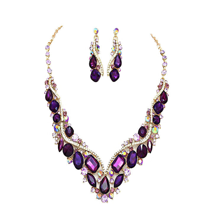 Crystal Inset Necklace matching Earrings Evening Set by Madeline Love