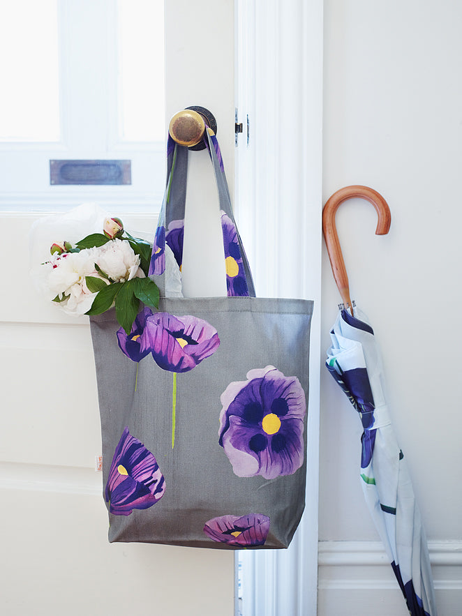 Tote Bag: Purple Poppies on Grey by India & Purry