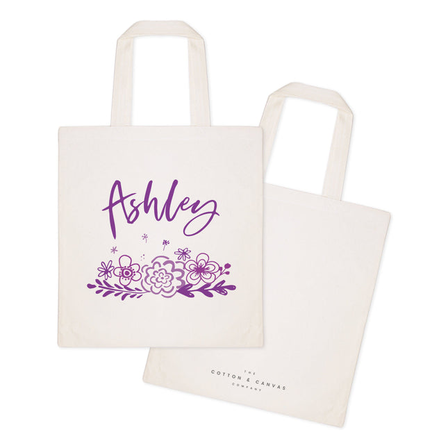 Personalized Name Purple Floral Cotton Canvas Tote Bag by The Cotton & Canvas Co.