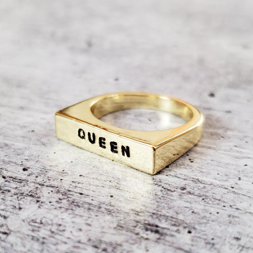 QUEEN Flat Top Ring by Salt and Sparkle