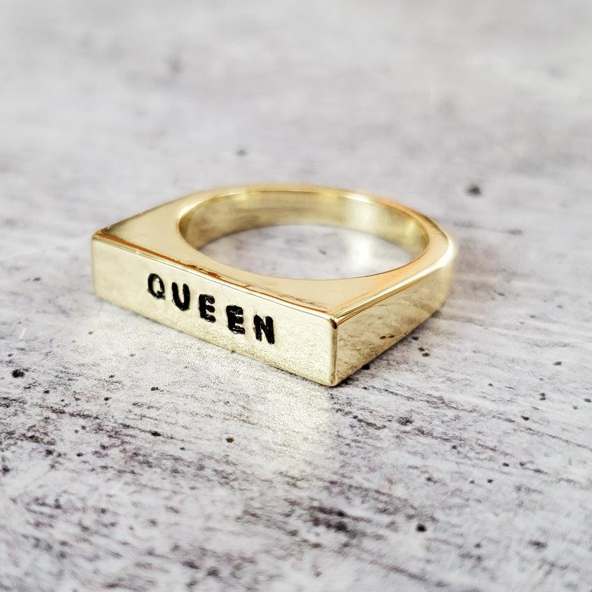 QUEEN Flat Top Ring by Salt and Sparkle